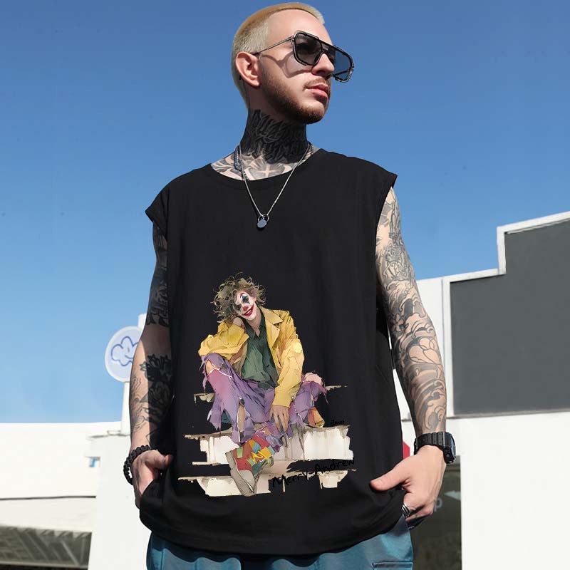 American Style High Street Fashionable Printed Loose Sports Waistcoat Casual Plus Size Sleeveless Men'S Summer Ins T-Shirt - Image 2